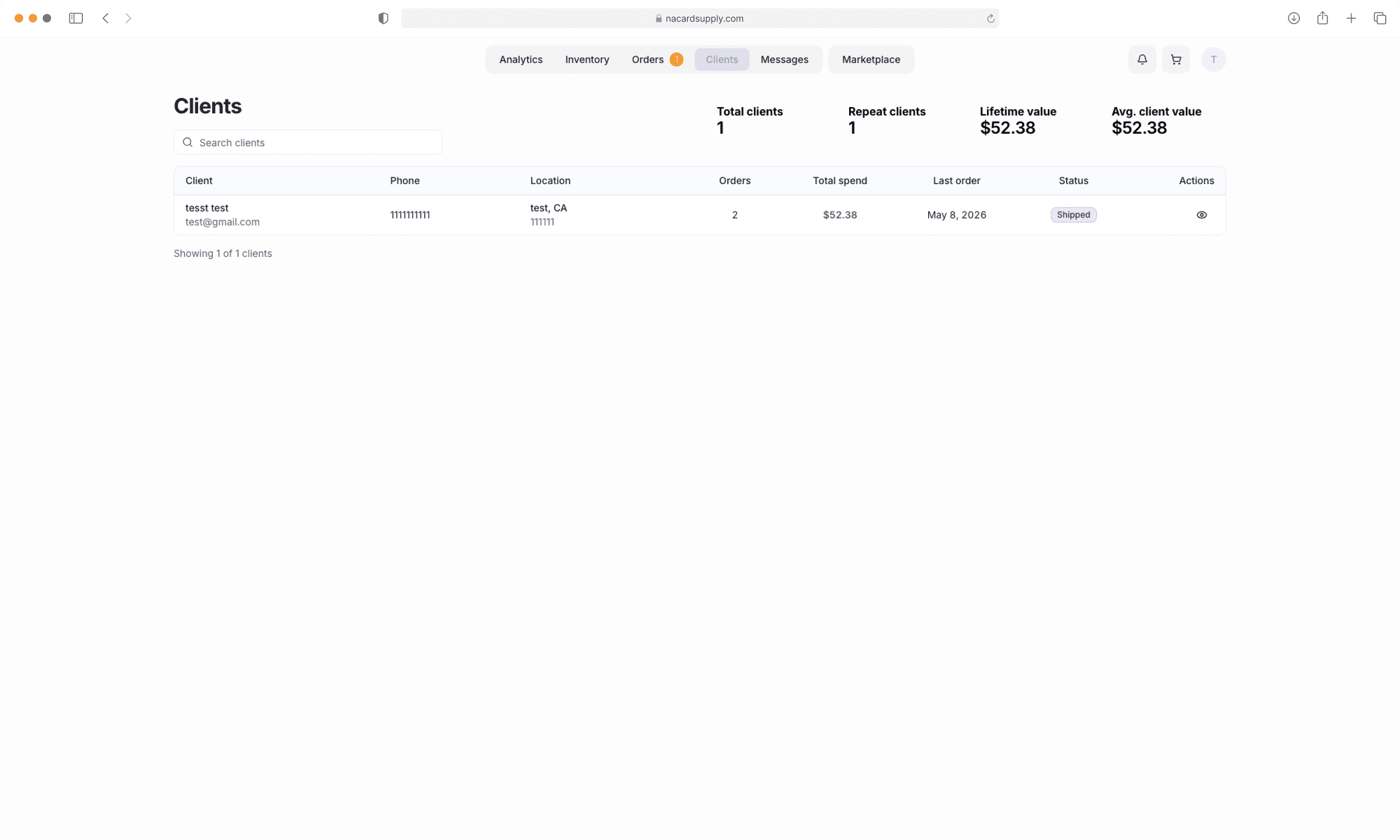 NACardSupply clients dashboard