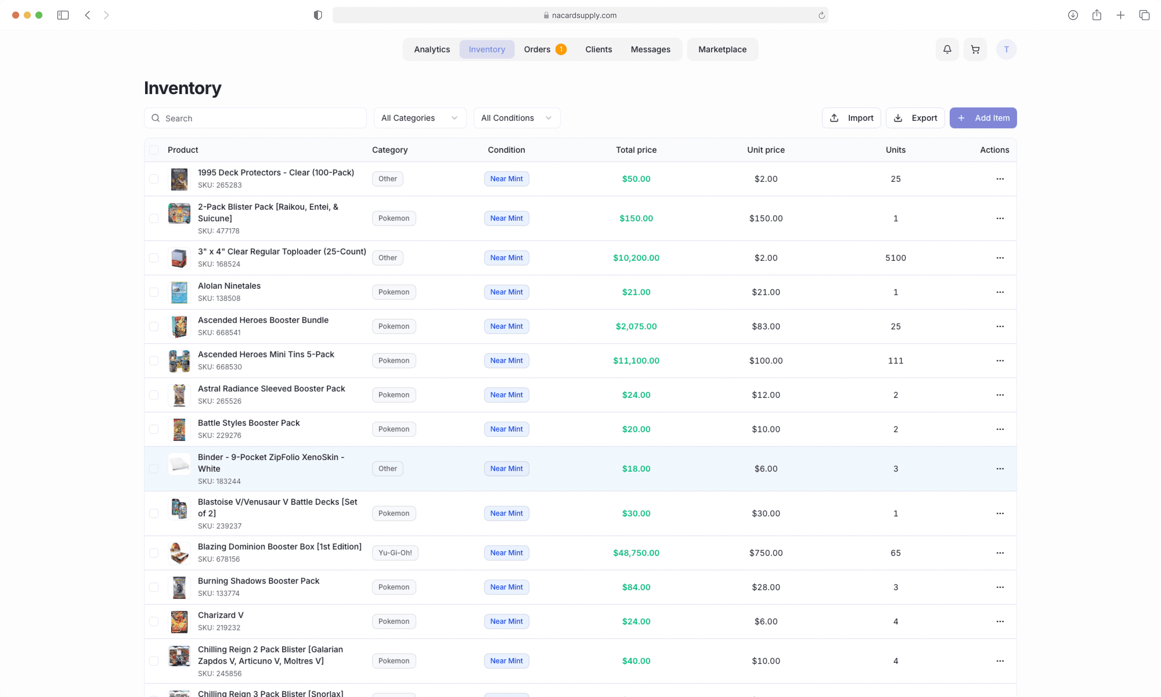 NACardSupply inventory dashboard